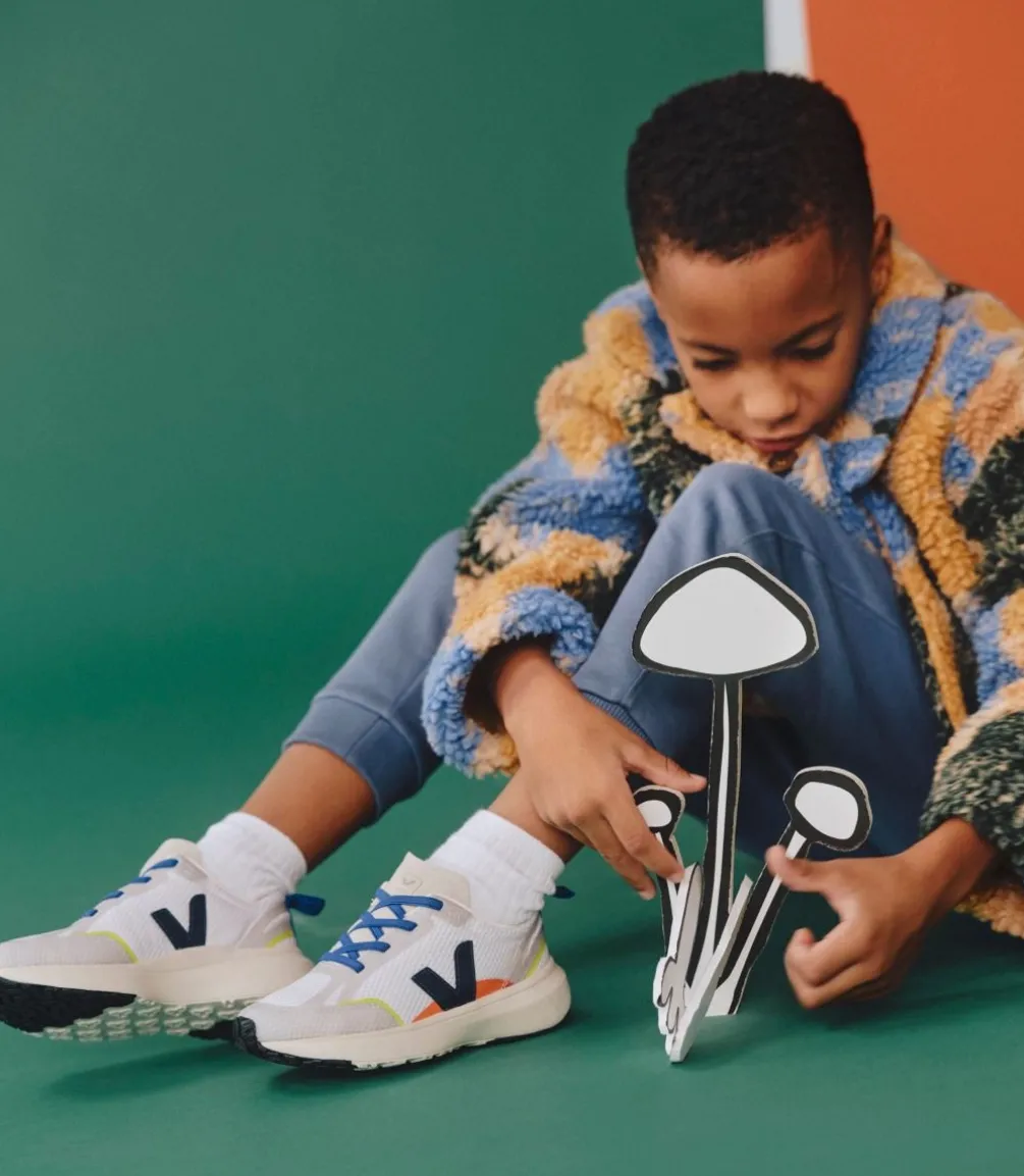 Kinder VEJA CANARY ELASTIC LACES ALVEOMESH WHITE NAUTICO