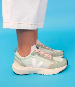 Kinder VEJA CANARY ELASTIC LACES ALVEOMESH MATCHA WHITE