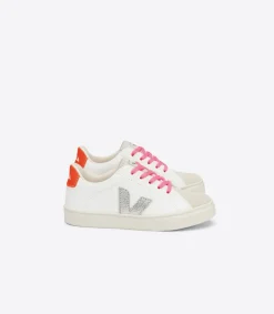 Kinder VEJA ESPLAR LACES LEATHER WHITE SILVER ORANGE FLUO