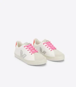 Kinder VEJA ESPLAR LACES LEATHER WHITE SILVER ORANGE FLUO