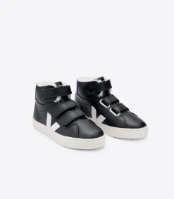 Kinder VEJA ESPLAR MID FURED LEATHER BLACK WHITE COBALT
