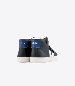 Kinder VEJA ESPLAR MID FURED LEATHER BLACK WHITE COBALT