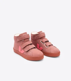 Kinder VEJA ESPLAR MID FURED SUEDE DIRED PETAL ROSE FLUO