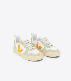 Kinder VEJA V-10 LEATHER WHITE OURO ALMOND