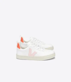 Kinder VEJA V-10 LACES CWL WHITE PETALE ORANGE FLUO