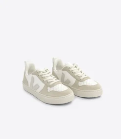 Kinder VEJA V-10 LACES LEATHER WHITE NATURAL ALMOND