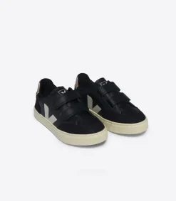 Kinder VEJA V-12 LEATHER BLACK WHITE PLATINE