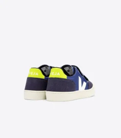 Kinder VEJA V-12 LEATHER COBALT WHITE JAUNE FLUO