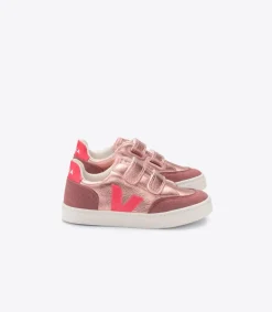 Kinder VEJA V-12 LEATHER NACRE ROSE FLUO
