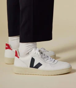 VEJA V-10 LEATHER WHITE NAUTICO PEKIN