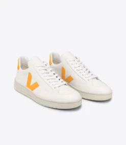 VEJA V-12 LEATHER WHITE OURO