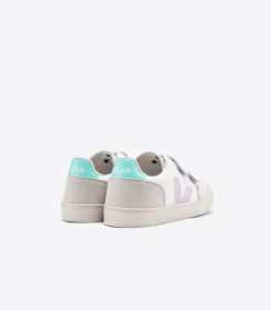 Kinder VEJA V-12 LEATHER WHITE PARME TURQUOISE