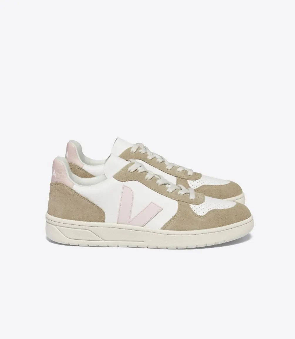 VEJA V-10 LEATHER WHITE PETALE SAHARA